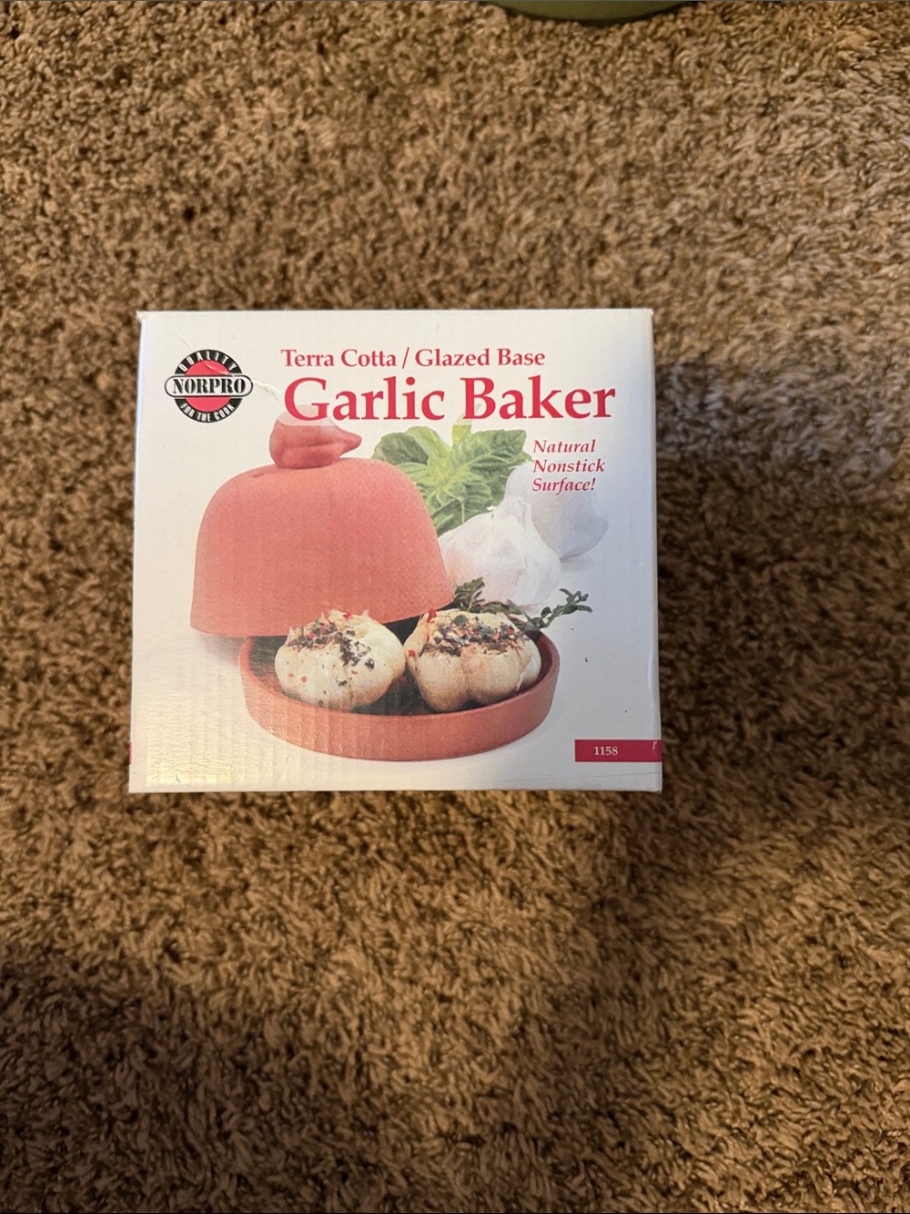 Red Terra Cotta Garlic Baker with Glazed Base
